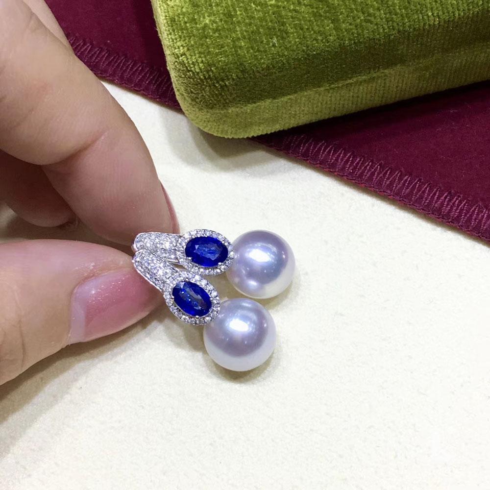 Pendientes Zafiro Halo Aurora Perla del Mar del Sur Diamante en venta 4