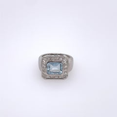 18 Karat Gold Diamond 1.63 Carat Aquamarine Ring
