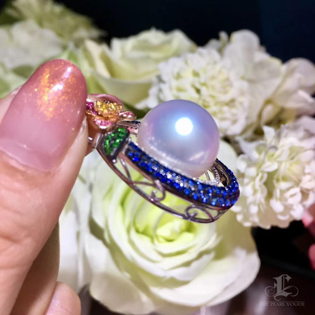 【Vine Symphony】Blossom Orbit Aurora 15-16mm South Sea Pearl Sapphire Pendant For Sale 2