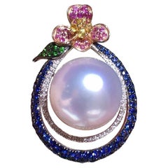 【Vine Symphony】Blossom Orbit Aurora 16-17mm South Sea Pearl Sapphire Pendentif