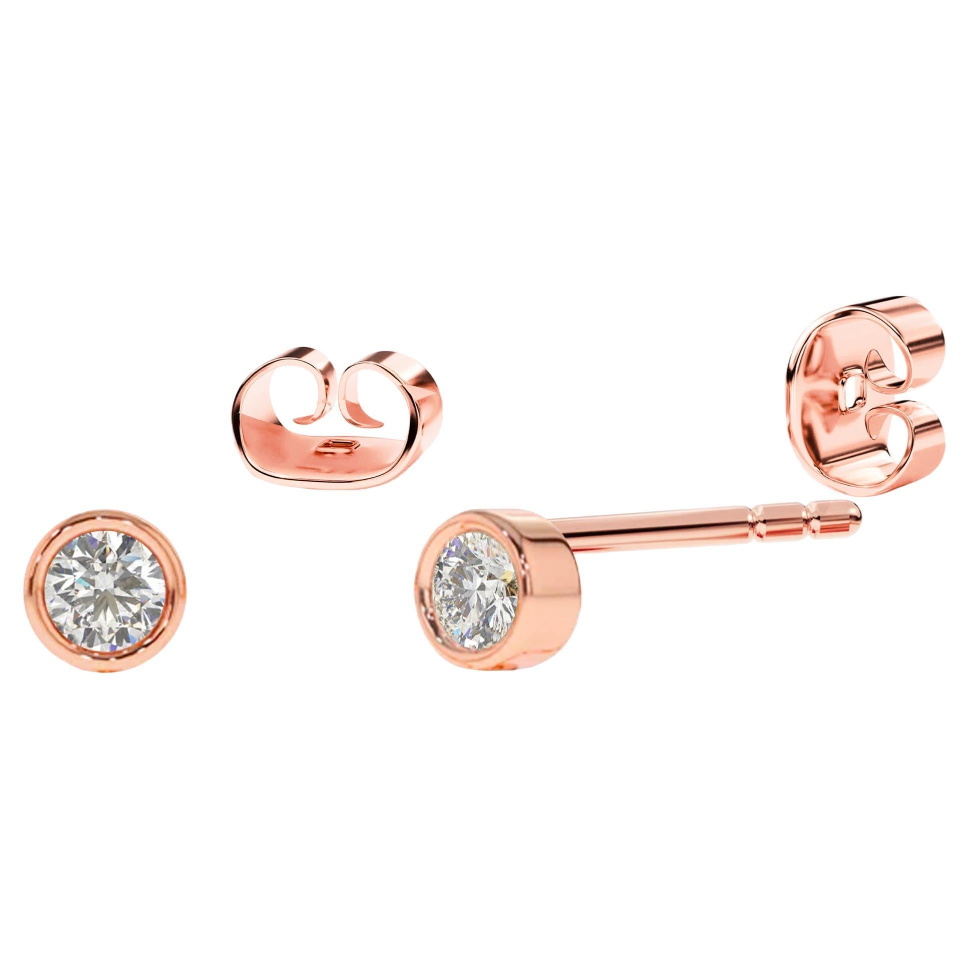 18K Gold Diamond 2.0 mm Dainty Diamond Stud Earrings Bezel Set Diamond Earrings