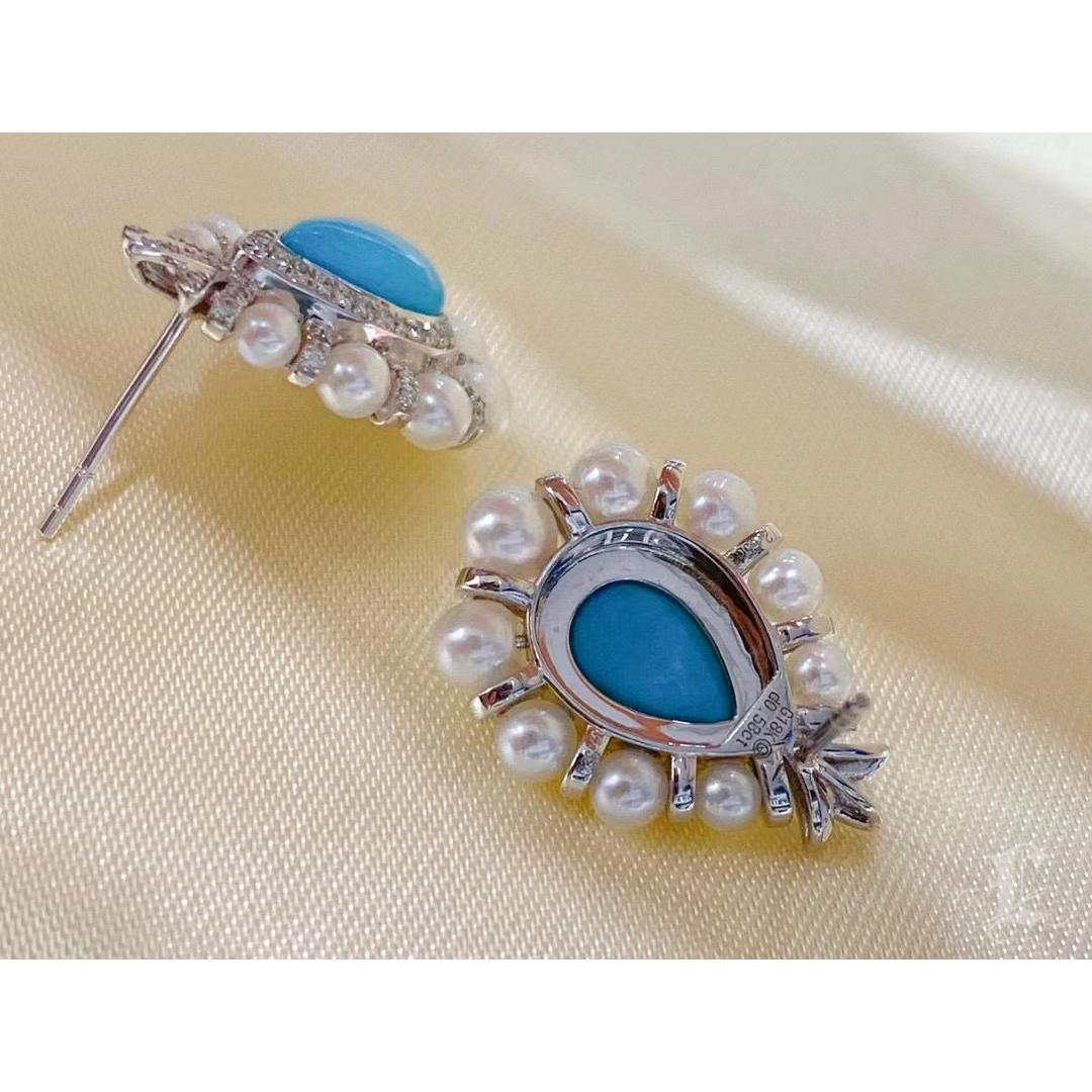 【Caelmare】Royal Crest Turquoise & Pearl Medallion Earrings For Sale 2