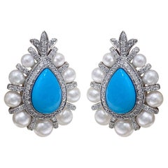 【Caelmare】Royal Crest Turquoise & Pearl Medallion Earrings