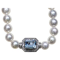 Geometria Scolpita】Collana Art Deco di Acquamarina Aurora Perla Akoya Diamante
