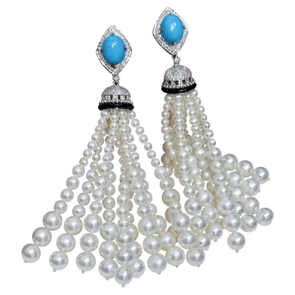 【Caelmare】Empress Veil Turquoise & Diamond Tassel Earrings