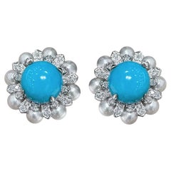 【Caelmare】Summer Radiance Turquoise & Pearl Blossom Earrings