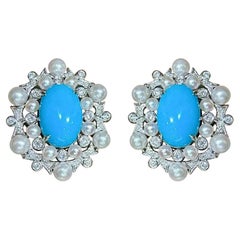 【Caelmare】Starlight Halo Turquoise & Baby Akoya Earrings