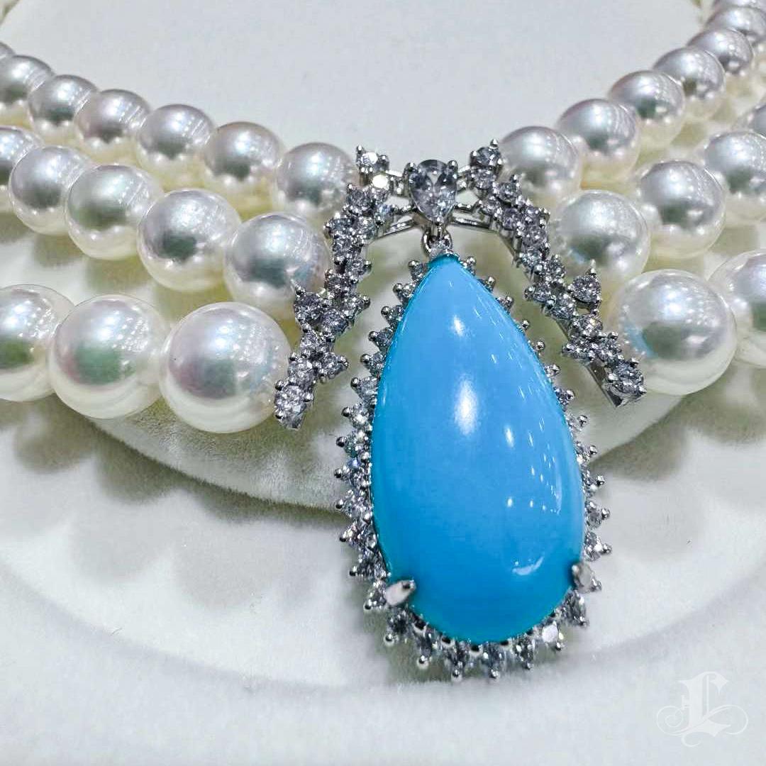 Women's 【Caelmare】Ocean Empress Triple Akoya Pearl & Turquoise Necklace For Sale