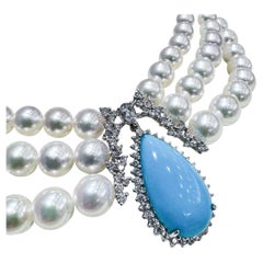 Collana con tripla perla Akoya e turchese di Ocean Empress