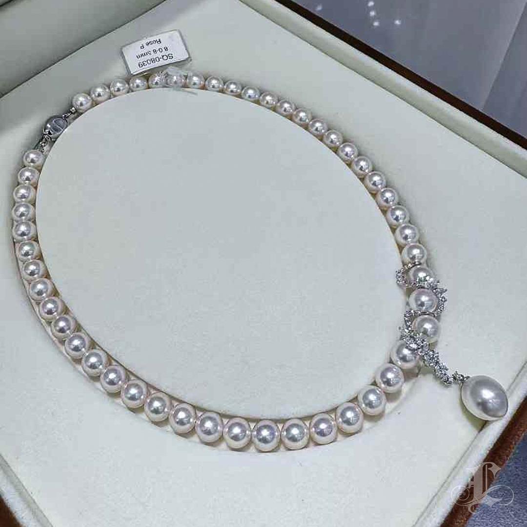 【Lustre Arc】PSL Certificate Akoya Pearl Necklace with Drop Line 18K Diamond For Sale 4