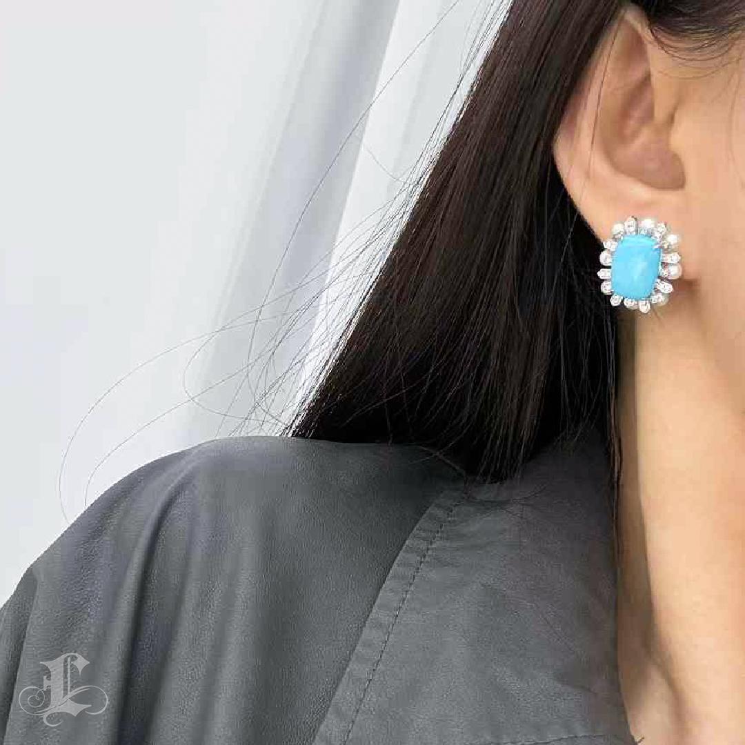 Uncut 【Caelmare】Starburst Deco Turquoise & Pearl Earrings For Sale