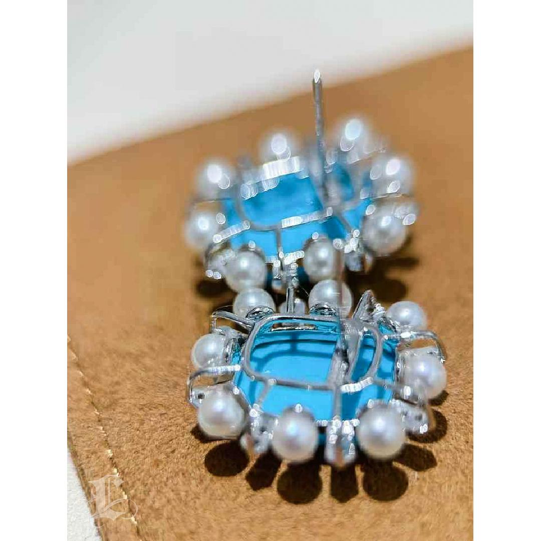 【Caelmare】Starburst Deco Turquoise & Pearl Earrings For Sale 4