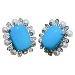 【Caelmare】Starburst Deco Turquoise & Pearl Earrings