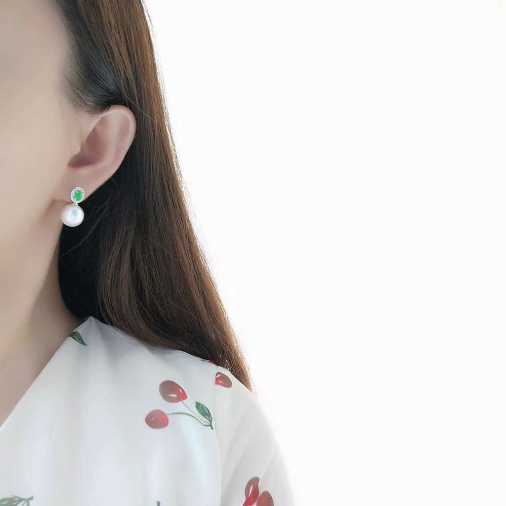 Uncut 【Jādora】Jade Halo South Sea Pearl Earrings For Sale