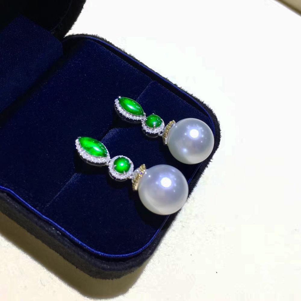 【Jādora】Imperial Glow Jade & South Sea Pearl Gala Earrings In New Condition For Sale In New York, NY