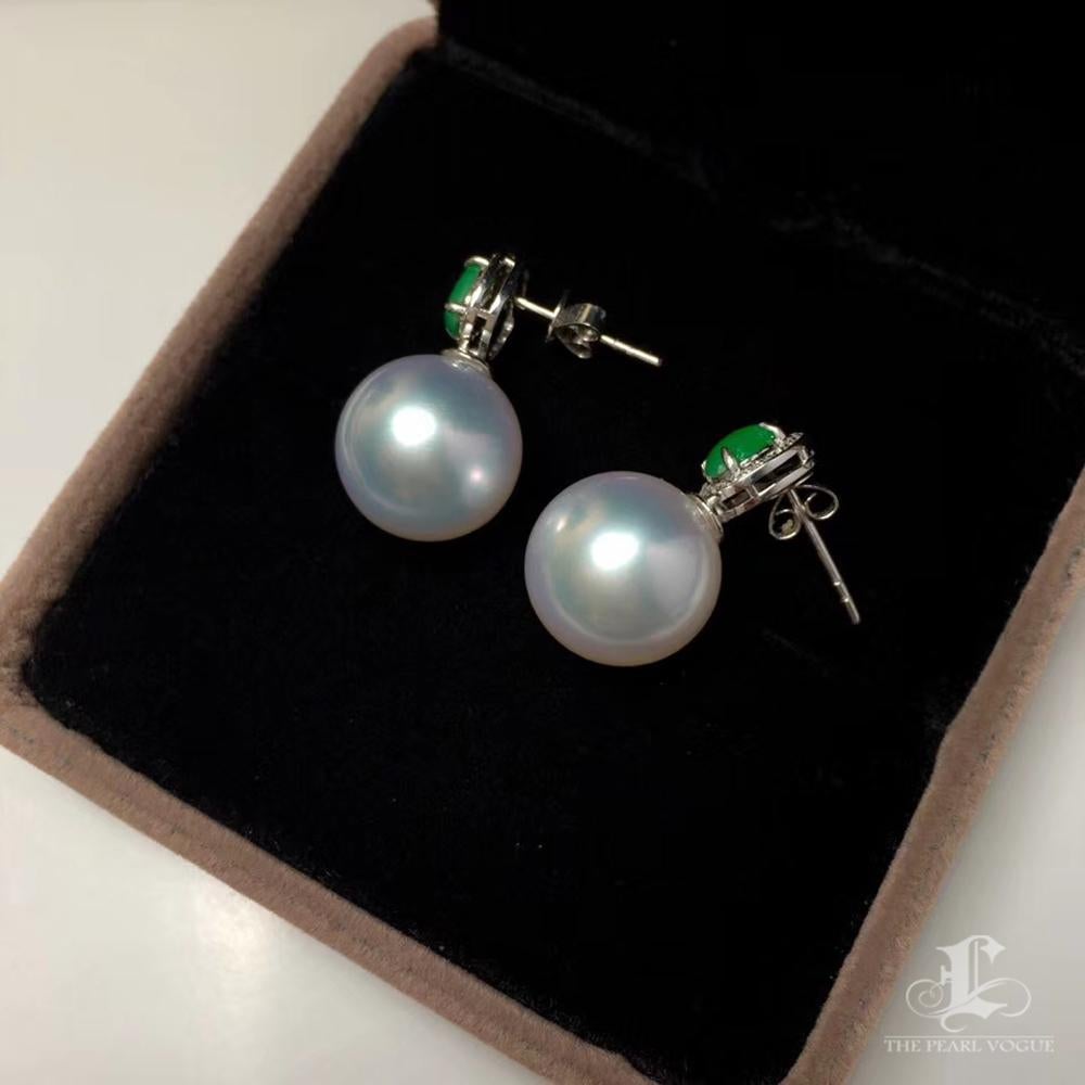 【Jādora】Jade Halo South Sea Pearl Earrings For Sale 2