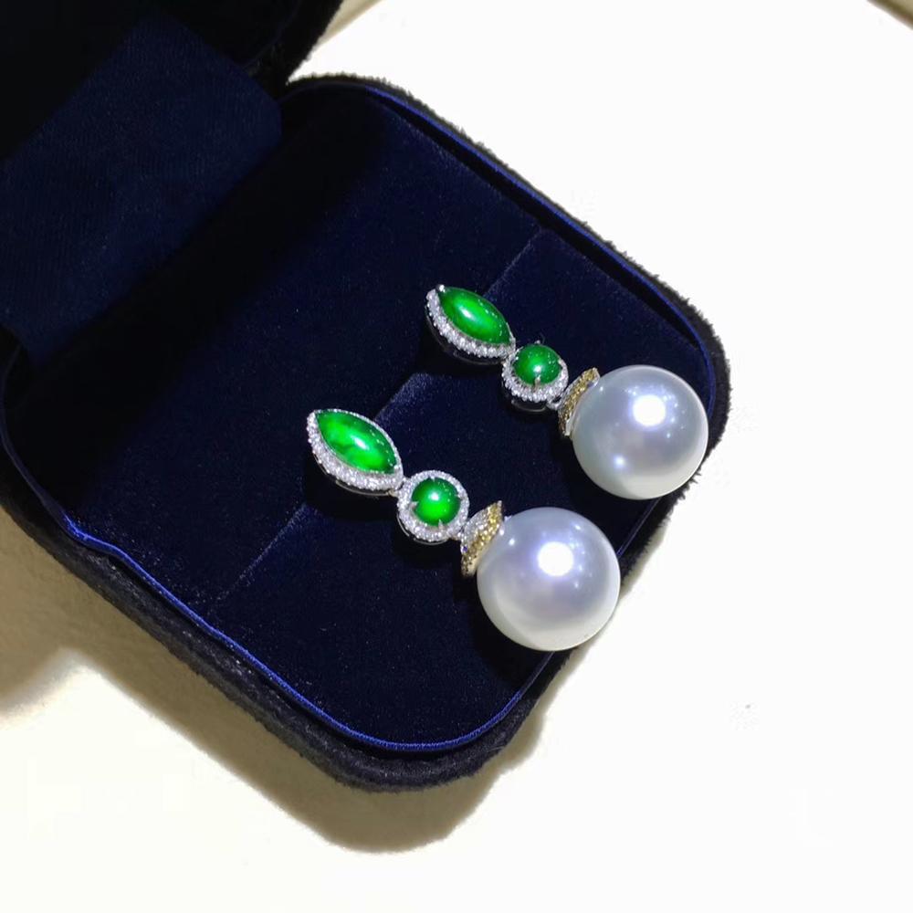 【Jādora】Imperial Glow Jade & South Sea Pearl Gala Earrings For Sale 3