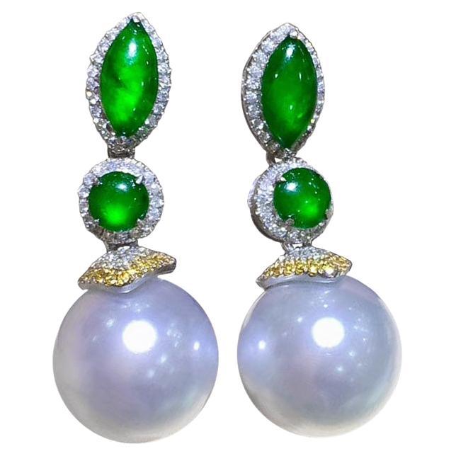 【Jādora】Imperial Glow Jade & South Sea Pearl Gala Earrings