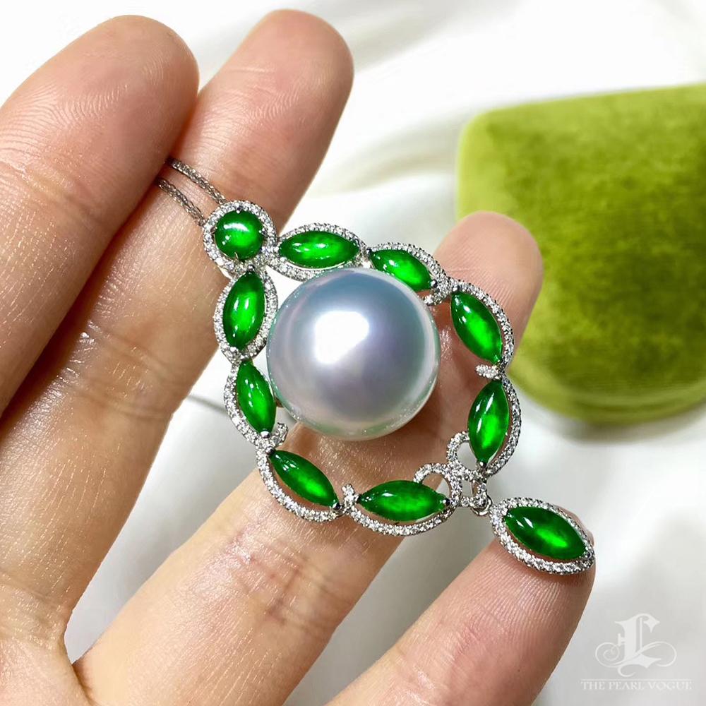 Women's 【Jādora】Moonlight Crest Jade & South Sea Pearl Pendant