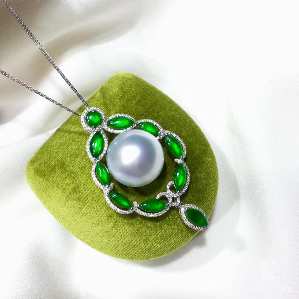 【Jādora】Moonlight Crest Jade & South Sea Pearl Pendant 3