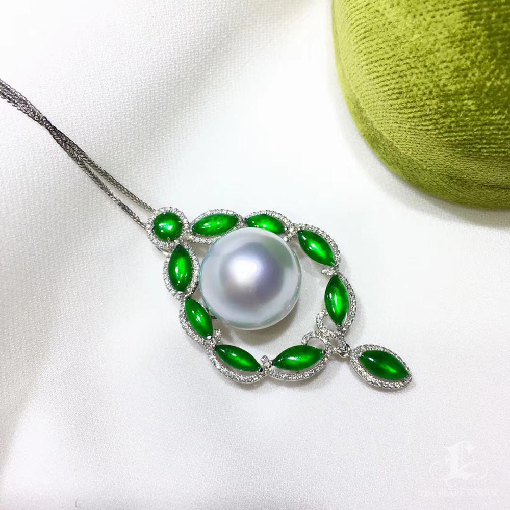 【Jādora】Moonlight Crest Jade & South Sea Pearl Pendant 4