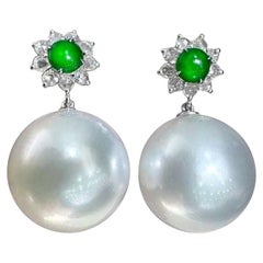 【Jādora】Snowbloom Jade & South Sea Pearl Earrings