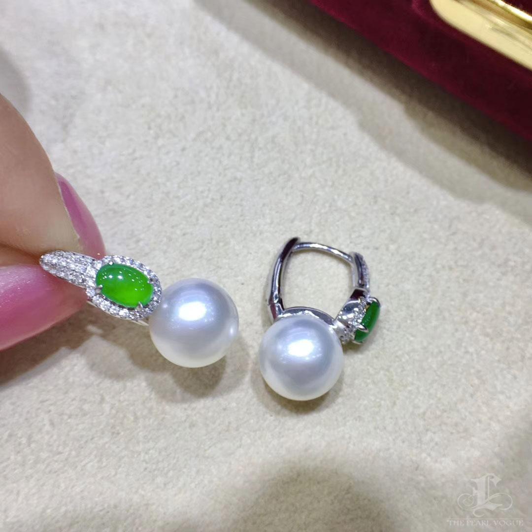 Women's 【Jādora】Streamline Jade & South Sea Pearl Earrings For Sale