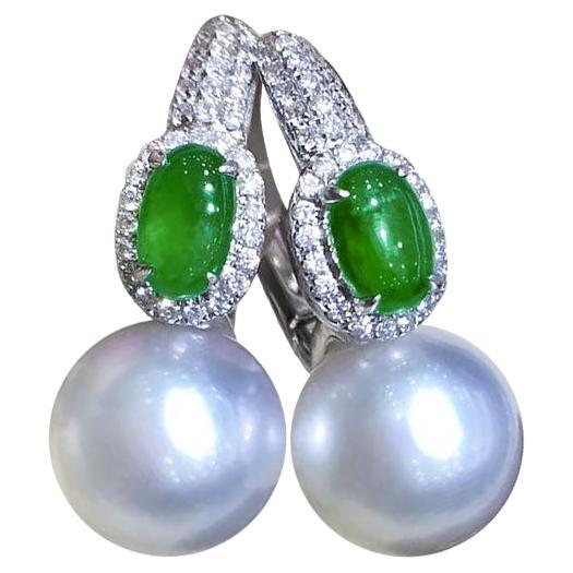 【Jādora】Streamline Jade & South Sea Pearl Earrings