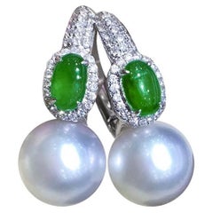 【Jādora】Streamline Boucles d'oreilles en jade et perles des mers du Sud