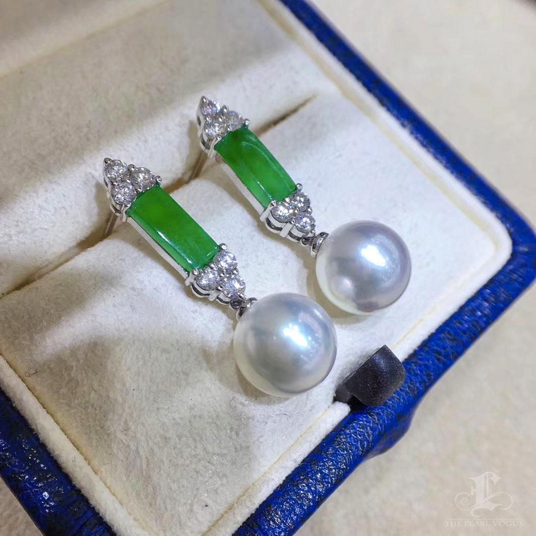 【Jādora】Jade Crown South Sea Pearl Drop Earrings In New Condition For Sale In New York, NY