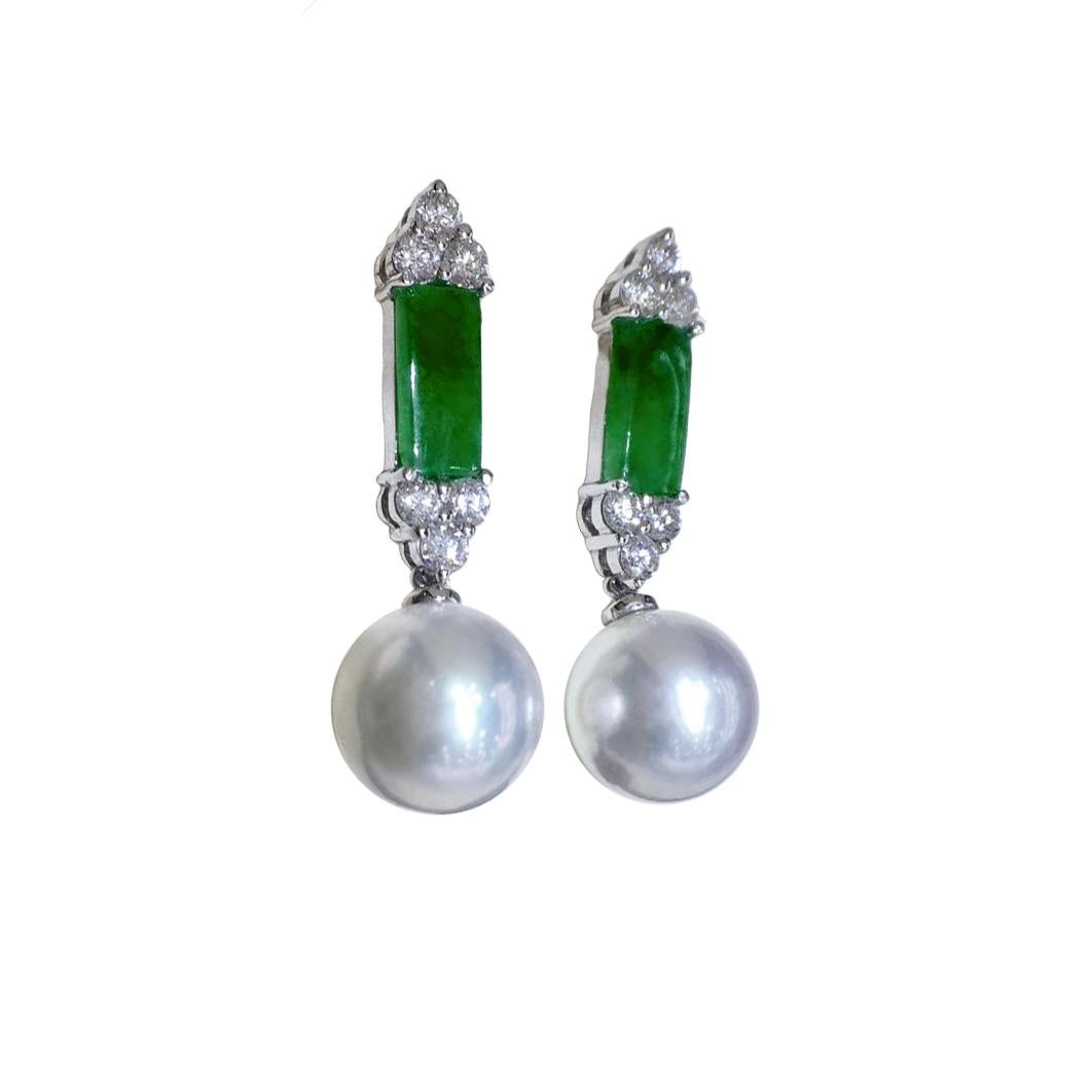 【Jādora】Jade Crown South Sea Pearl Drop Earrings For Sale 4