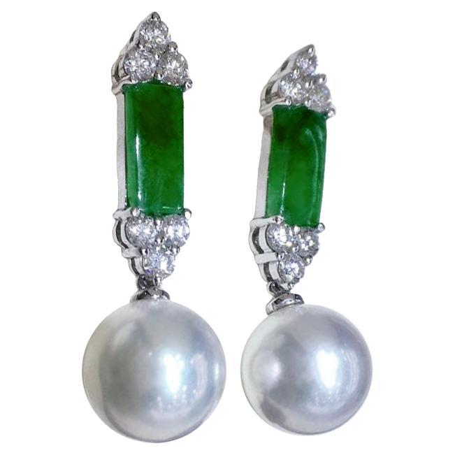 【Jādora】Jade Crown South Sea Pearl Drop Earrings