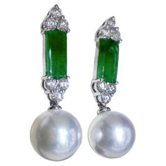 【Jādora】Jade Crown South Sea Pearl Drop Earrings