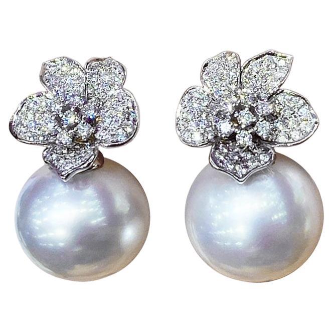 【Vine Symphony】Blossom Aurora South Sea Pearl Diamond Formal Earrings For Sale