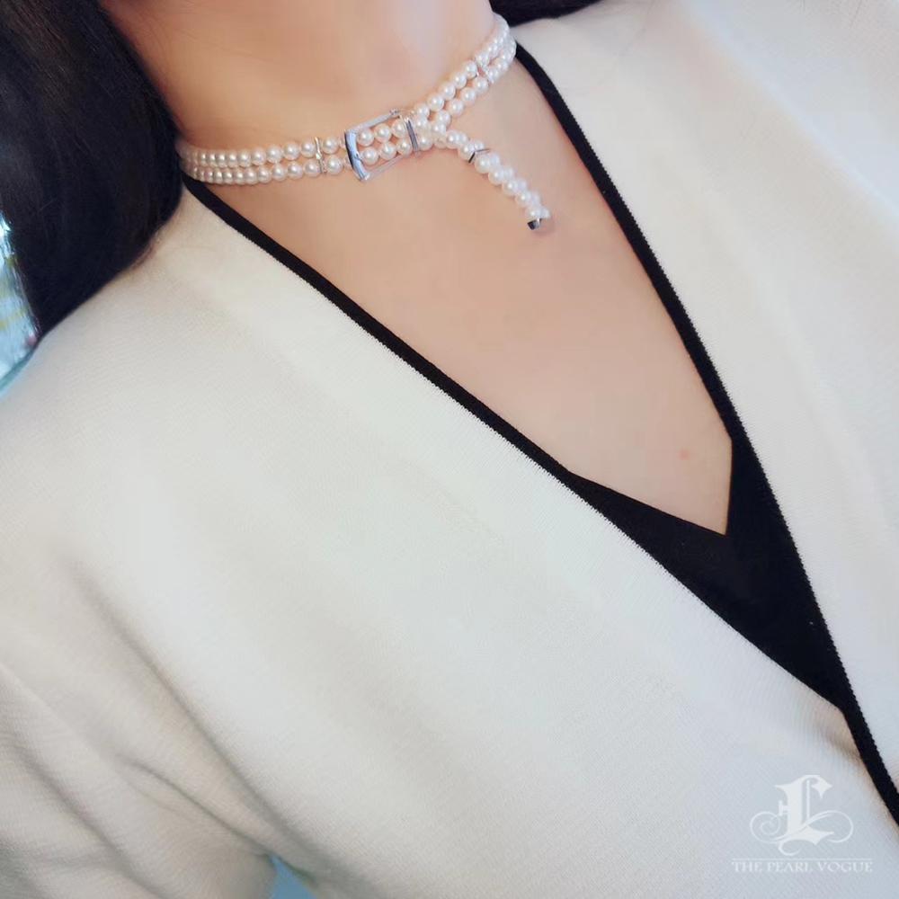 【Sculpted Geometry】Regency Doppelstrang Diamant Akoya Perlenkette (Ungeschliffen) im Angebot