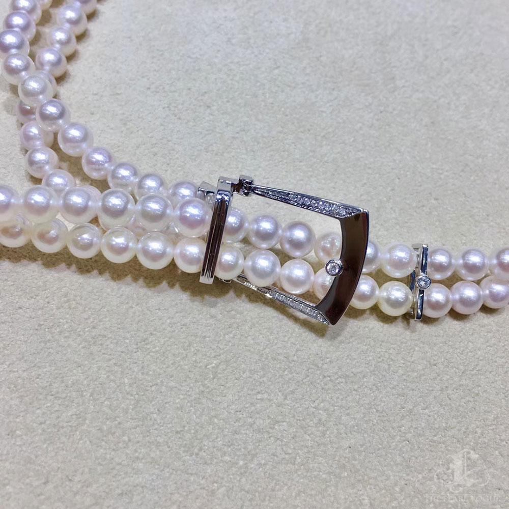【Sculpted Geometry】Regency Doppelstrang Diamant Akoya Perlenkette Damen im Angebot