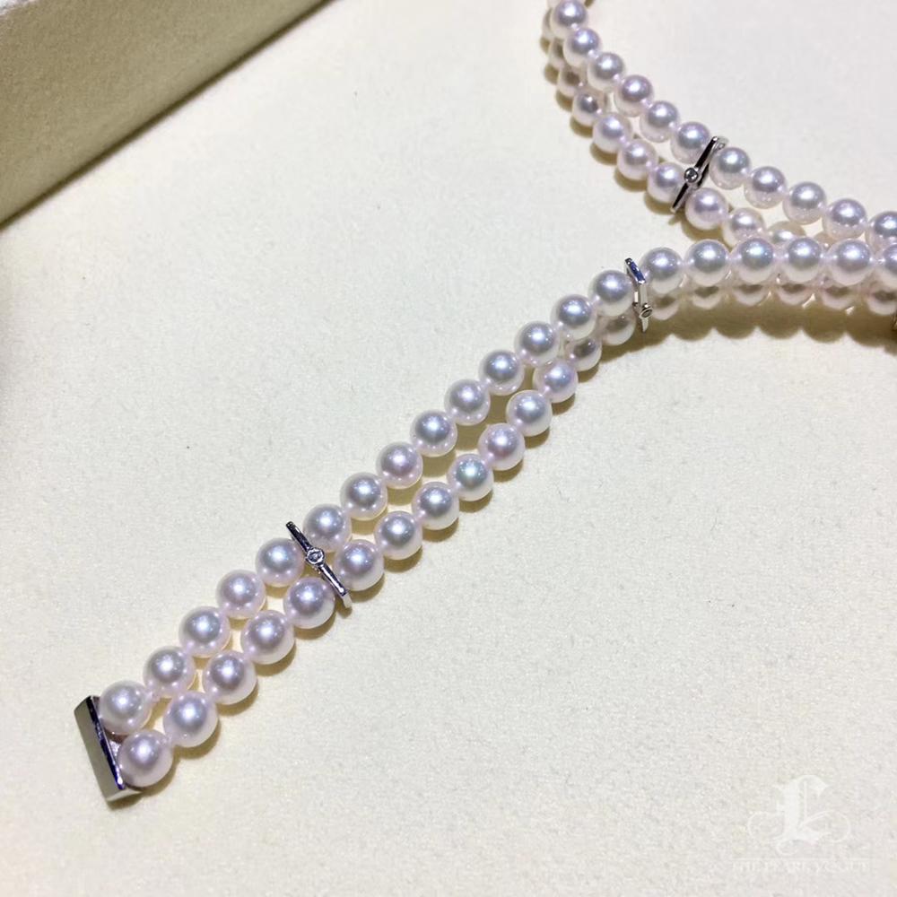 【Sculpted Geometry】Regency Doppelstrang Diamant Akoya Perlenkette im Angebot 3
