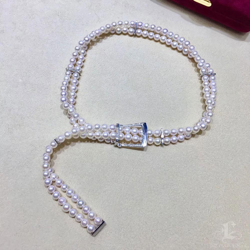 【Sculpted Geometry】Regency Doppelstrang Diamant Akoya Perlenkette im Angebot 4