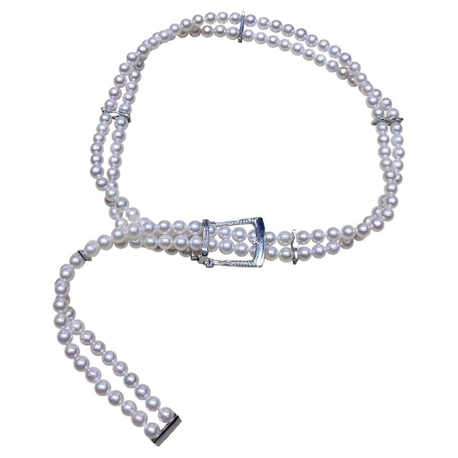 【Sculpted Geometry】Regency Doppelstrang Diamant Akoya Perlenkette