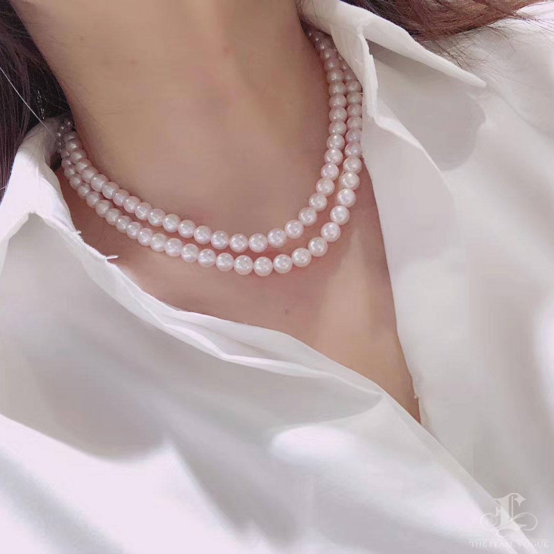 【Sculptured Geometry】Akoya Pearl & Diamond Double-Strand Necklace Neuf - En vente à New York, NY