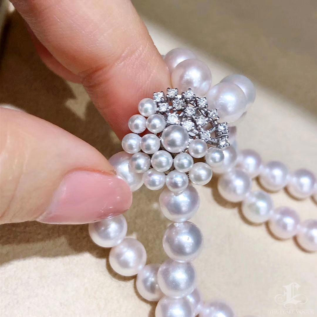 【Sculptured Geometry】Akoya Pearl & Diamond Double-Strand Necklace Pour femmes en vente