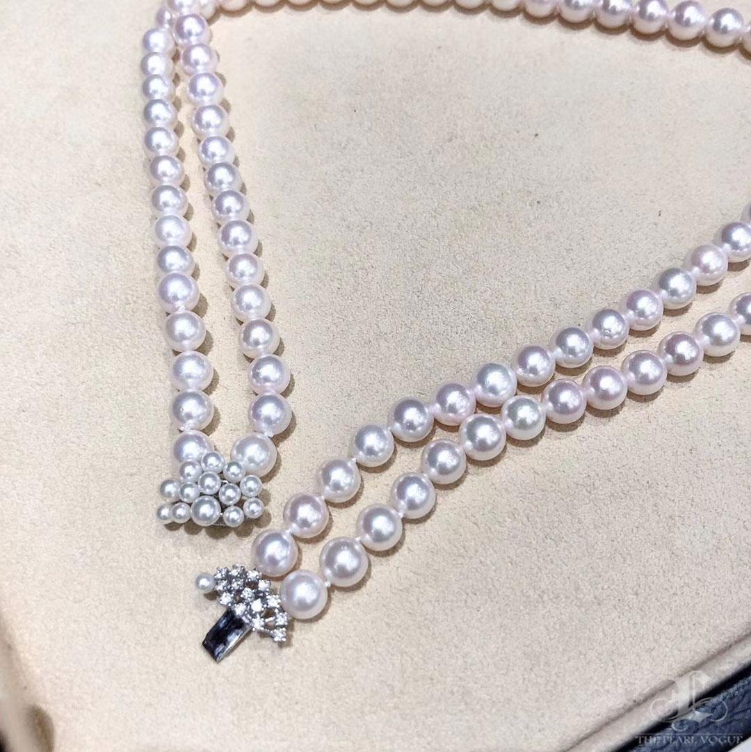 【Sculptured Geometry】Akoya Pearl & Diamond Double-Strand Necklace en vente 2