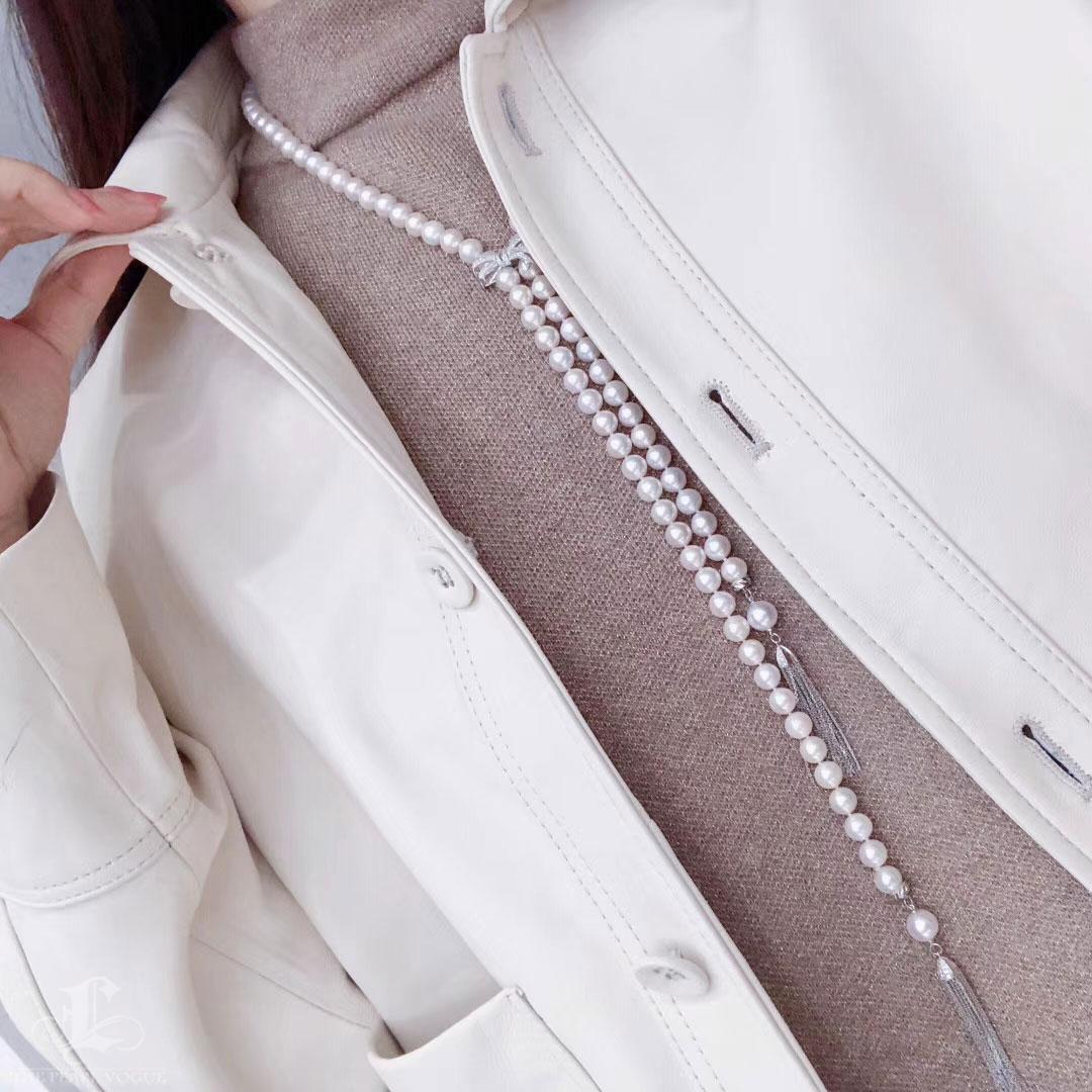 【 Geometría esculpida】Collar largo de borlas de perlas Akoya con cierre de lazo convertible Sin cortar en venta