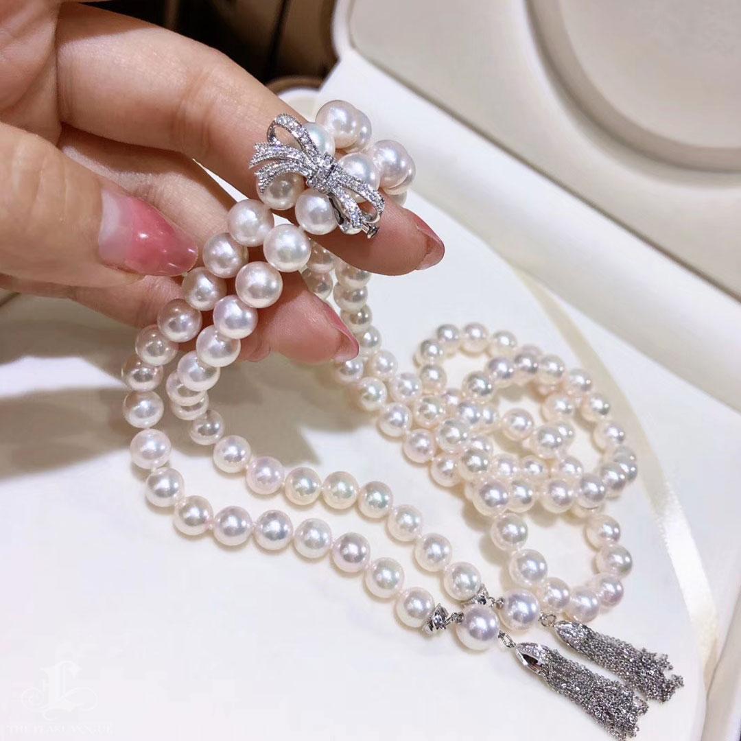 De las mujeres 【 Geometría esculpida】Collar largo de borlas de perlas Akoya con cierre de lazo convertible en venta