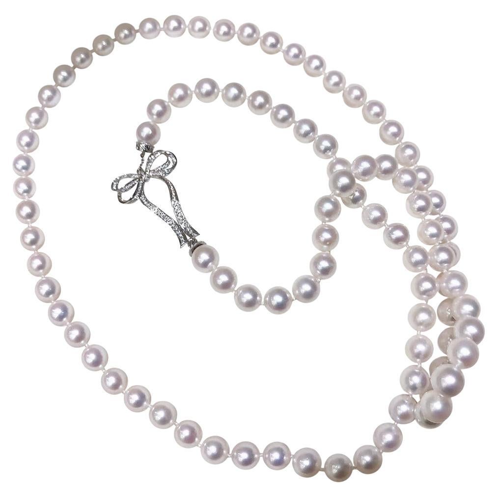 【 Geometría Esculpida】Bow-Tied Aurora Akoya Pearl Collar Colgante Largo