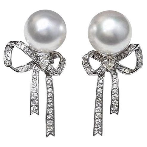 【Lustre Arc】Bows of Light South Sea Pearl Diamond Earrings For Sale