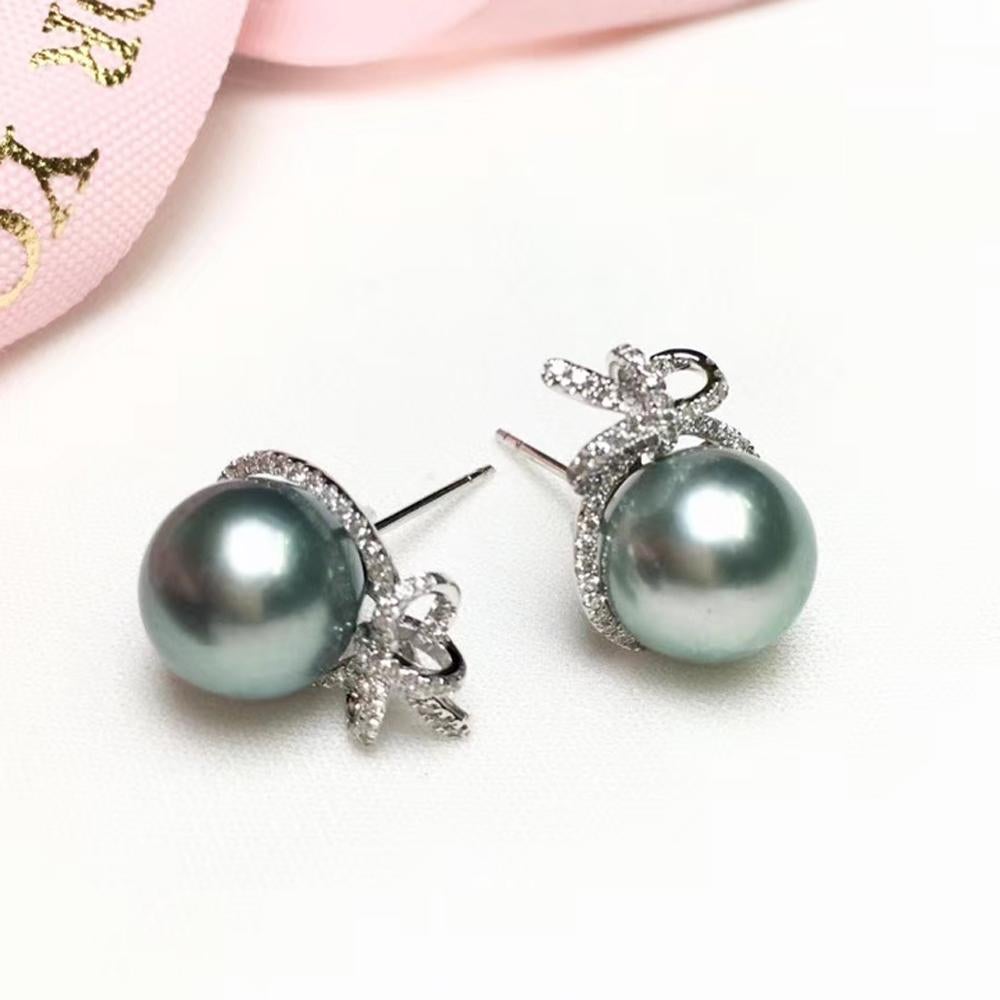 【Lustre Arc】Aurora Tahitian Pearl Ribbon Earrings For Sale 1