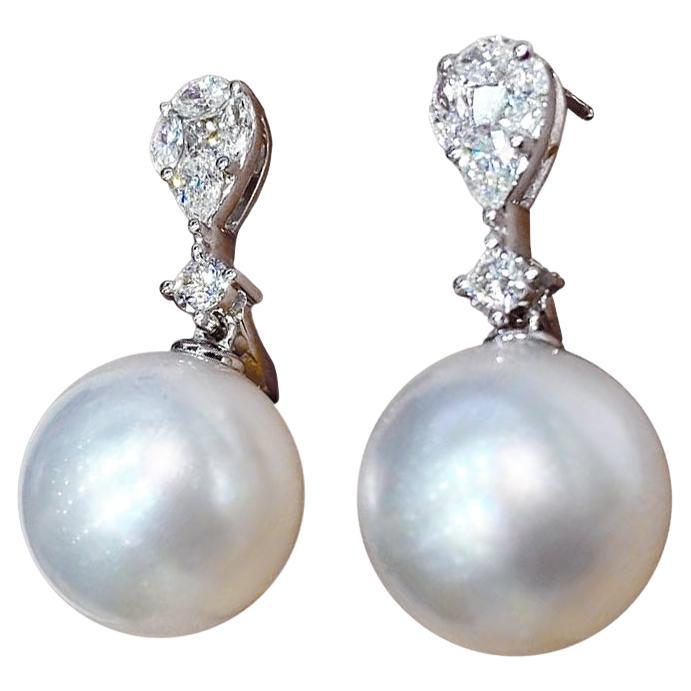 【Crown Radiance】Ever After South Sea Pearl and Brilliant Diamond Bridal Earrings For Sale