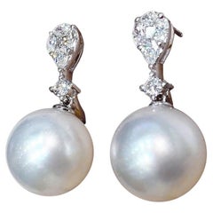【Crown Radiance】Ever After Boucles d'oreilles de mariage en perles de la mer du Sud et diamants brillants