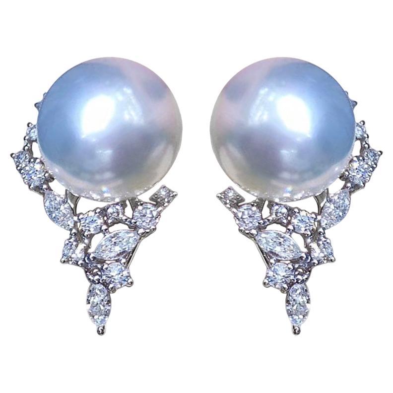 【Crown Radiance】Vine-Set Diamond Frame AAAA South Sea Pearl Evening Earrings